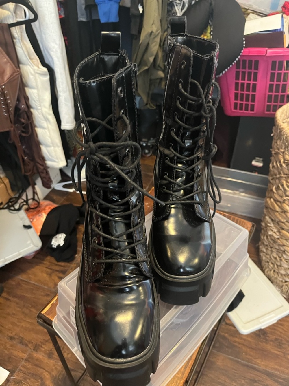 Madden Girl Black Lug Sole Lace-Up Combat Boots